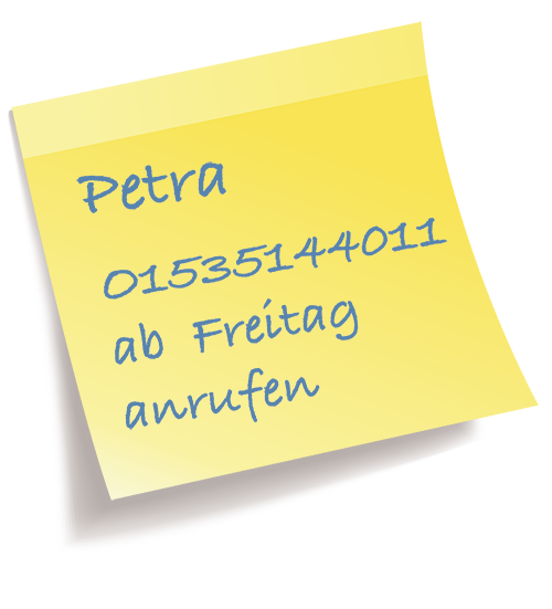 Zettel: Petra anrufen